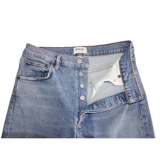 AGOLDE Riley High Rise Distressed Jeans Women’s Size 29 Blue Button Fly - Picture 4 of 7